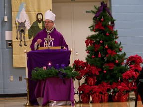 Bishop Marcel Damphousse, of the diocese of Alexandria-Cornwall, officiated a mass at Holy Trinity Catholic Secondary School to celebrate the Advent, the preparation of the coming of Christ.