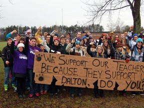 Several students at Valley Heights Secondary School near Langton walked out of class today to protest against Ontario's Bill 115, Putting Students First Act. This photo was taken a week ago today, when about 300 students held a protest at the school. (KRISTINE JEAN/QMI AGENCY)
