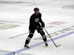 Fort McMurray’s Tommy Fitzpatrick participated in Oil Barons training camp before heading off to try out for the South Carolina Stingrays of the ECHL. Fitzpatrick was cut from the Stingrays initially but signed with the team on Friday and now has played three games for them. TREVOR HOWLETT/TODAY STAFF
