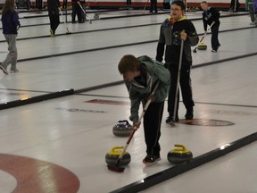 Junior high curlers take to the ice Monday at the Portage Curling Club. (Kevin Hirschfield/PORTAGE DAILY GRAPHIC/QMI AGENCY)