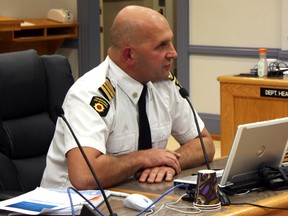 Timmins Fire Chief Mike Pintar addresses city council in this Daily Press file photo.