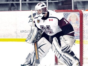 Darien Ekblad of the Chatham Maroons is the GOJHL Western Conference goalie of the month for November. (MARK MALONE/The Daily News)