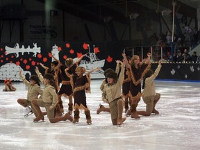 The Juniors Girls group takes a bow after performing the "Explorers & First Nations Peoples" number during the annual Silver Blades skating carnival at the Fairplex arena in Fairview on Sunday, Dec. 9, 2012. (Simon Arseneau/Fairview Post)