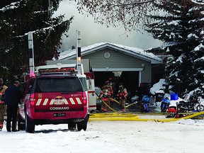 A gas line was struck and ignited during the basement renovations of a Sherwood Park, Alta. home, causing an explosion at the property located at the intersection of Holly Avenue and Sage Cresent at approximately 10:30 a.m. on Monday, Dec. 10, 2012. There were no injuries and no ciminal activity was suspected. Trent Wilkie/Sherwood Park News/QMI Agency
