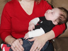 Carol McKinley is one relieved grandmother to her three-month-old grandson. She was relieved because their family's CO detector alarmed her family to the leak present on her home, which saved their lives.  Photo by Dawn Lalonde/Mid-North Monitor