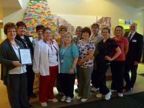 Kirkland and District Hospital’s Laboratory has again achieved the highest accreditation available. Celebrating the achievement are, back row from left, Payton Fraser, Rhonda Doonan, Laura Turner , Shelly Duchesne, Mary Martin; and front row Joan Koury (Manager), Nora Barker, Angela StCyr, Colette Tardif, Jessica Lauzon, Daina Turcotte, Glenn Scanlon (CEO)Missing from Photo Shelly Sinclair, Alison Whyte, Tanya Seaton, Shelly Kant