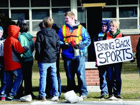 South Grenville District High School student council members protest the lack of extra-curricular activities at their Prescott high school in this file photo.(DARCY CHEEK/The Recorder and Times)