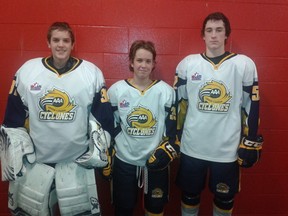 It's an impressive season for players from South Stormont, with nine of them skating at the highest minor hockey level, AAA, with the Upper Canada Cyclones, based in Kemptville. Pictured the major bantam AAA Cyclones, from left, Logan Gauthier, Brennan Markell and John Conroy.
Submitted photo