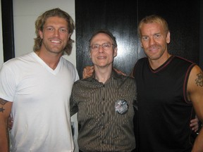 Adam (Edge) Copeland, left, poses with his trainer, Ron Hutchison, and his lifelong best friend Jason (Christian) Reso, also a student of Hutchison's. (Courtesy of Ron Hutchison)