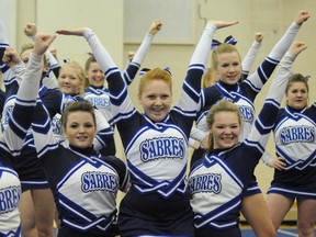 Three cheerleading squads competed in the Norfolk Secondary School Athletics Association (NSSAA) competition in Waterford Wednesday night. Winning the advanced division by acclamation (and thus the county title) were the girls from Simcoe Composite School. (MONTE SONNENBERG Simcoe Reformer)