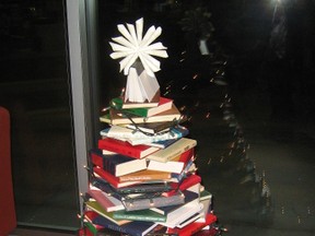Staff at the library are getting creative with recycled books this Christmas season. (Supplied)