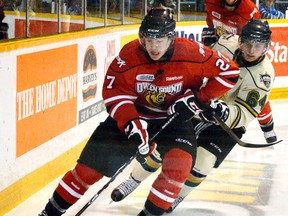 Barrie native Zach Nastasiuk (shown) and Elmvale native Chris Bigras, both of whom play for the Owen Sound Attack after also suiting up for the Barrie Colts minor midget 'AAA' team during their minor hockey days, will face each other in next month's CHL Top Prospects Game in Halifax. QMI AGENCY FILES