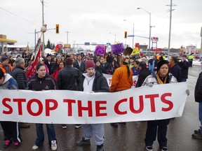 Protestors march on Great Northern Road in this file photo