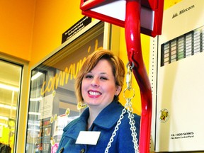 Recorder and Times reporter Alanah Duffy takes her volunteer shift with the Salvation Army kettle at Giant Tiger. (DARCY CHEEK/The Recorder and Times)