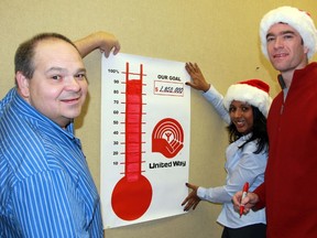 The United Way of Sarnia Lambton reached its $1.85 million campaign goal this week. Pictured are executive director Dave Brown, Priya Singh, Drug Strategy Program Coordinator, and campaign chair Brian Black. TARA JEFFREY/THE OBSERVER/QMI AGENCY
