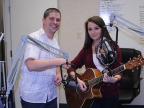 Moose FM morning show host Marc Robert and Timmins singer Celeste Levis.