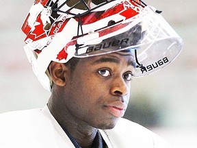Malcolm Subban, shown during a recent workout with Team Canada juniors, is the Czech Points Belleville Bulls mid-season MVP. (QMI Agency)