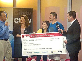 Amanda Huntley and Chris Ruttan on Breakfast Television after winning a $20,000 destination wedding.
Submitted