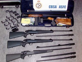 Seen here are weapons seized by the Canada Border Services Agency. 
Submitted photo