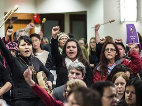 Supporters chant during the release the report on the Missing Women Commission of Inquiry in Vancouver, Monday Dec. 17, 2012. (CARMINE MARINELLI/ 24 HOURS)