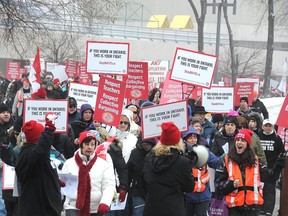 About 800 teachers and supporters begin a march outside Tom Davies Square on Monday morning to protest Bill 115. GINO DONATO/THE SUDBURY STAR/QMI AGENCY