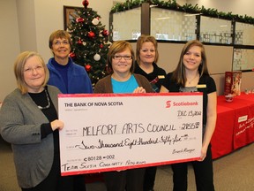 The Scotiabank in Melfort recently made a donation of over $2,000 to the Melfort Arts Council. Back (L to R) Mona Graham and Diane Garstin; front (L to R) Gailmarie Anderson, Vicki Stabner and Christine Nelson.