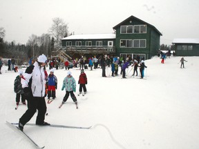 Laurin ‘Coach H’ Hummelbrunner leads Jack Rabbit program nordic skiers through warm up exercises before heading to lay some tracks on the open trails.
REG CLAYTON/Daily Miner and News