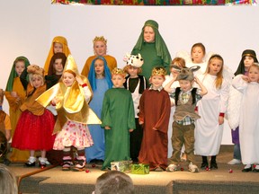 Children from the Sunday School and AWANA programs sing carols, complete with Christmas story costumes during the concert on Dec. 16, 2012. (JOHN F. ADAMS/KINCARDINE NEWS FREELANCE)