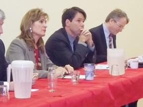 Liberal leadership candidates Charles Sousa, Glen Murray, Sandra Pupatello, Dr. Eric Hoskins and Gerard Kennedy at the rural roundtable in Avonmore.
Staff photo/KATHRYN BURNHAM