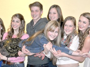 Chatham native and up-and-coming singing star Brooklyn Roebuck is shown with dancers from Pure Academy on Tuesday at the St. Clair College Capitol Theatre. More than 200 people attended a video release party for her latest single "Lemon and Lime". (TREVOR TERFLOTH, Chatham Daily News)