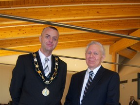 Northumberland County's new warden was acclaimed to the position Wednesday morning. The mayor of Trent Hills, Hector Macmillan, was congratulated by the county's chief administrative officer Bill Pyatt. Macmillan inherits the chain of office from Cobourg Mayor Gil Brocanier.