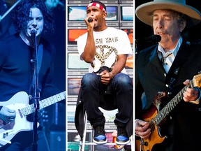 Jack White, left, Frank Ocean, centre, and Bob Dylan, right, all cracked the top 10 this year. (QMI/Reuters file photos)