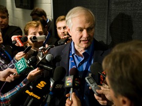 NHLPA executive director Don Fehr talks to media at the old Maple Leaf Gardens in Toronto on Wednesday night. (Ernest Doroszuk/Toronto Sun)