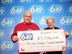 Onaping couple Hector and Frances Sloan, both 74, won the $3.39 million jackpot in Wednesday's Lotto 6-49 draw.