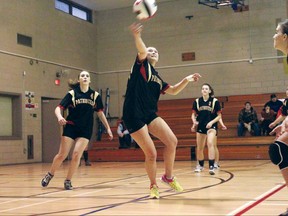 L'Equinoxe senior Ariana Morel connects with the volleyball during a match against Jeanne-Lajoie. The Patriotes senior girls volleyball team came back to beat the Chevaliers in five sets to notch its first win of the season. For more community photos please visit our website photo gallery at www.thedailyobserver.ca.