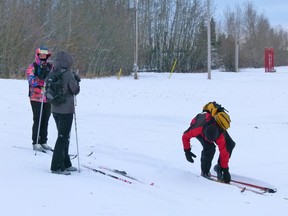 Three Peace Rivers skiers Valerie Differenz, Janet O’Neill and Audra Lindsey  drove all the way from Peace River to enjoy the use of the cross-country ski trails that Dunvegan Nordic Ski Club has been grooming around Cummings Lake. Differenz  said they made the trip because Peace River trails have not been groomed yet.