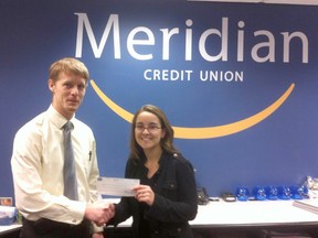Pictured: Meridian Branch Manager Richard Huizinga presents a cheque to Southampton Art Gallery director Alanna Young.