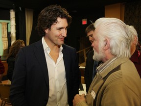 Justin Trudeau meets Richard Forget in Sudbury. (John Lappa, The Sudbury Star)