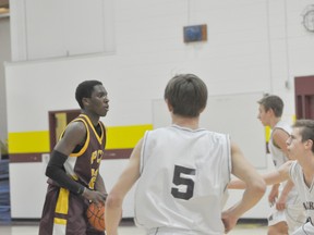 Keith Appah had a brilliant game in a 73-52 PCI Trojans victory over Westwood, leading the team with 29 points. (KEVIN HIRSCHFIELD/Portage Daily Graphic/QMI AGENCY)