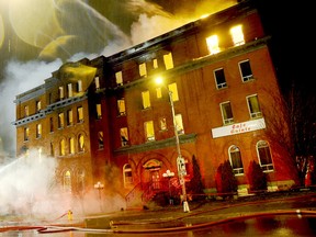 Belleville, Ont. fire crews fight a spectacular overnight blaze that destroyed Quinte Hotel, a downtown Belleville, Ont. landmark Thursday, Dec. 20, 2012. - Michael J. Brethour/Special for The Intelligencer/QMI Agency