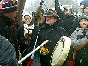 AFN National Chief Shawn Atleo at front of the march to Parliament Hill on Friday, Dec. 21, 2012. (Kristy Kirkup QMI Agency)