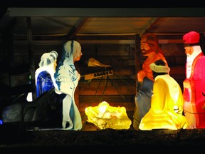 A brightly-lit nativity scene is a real eye-catcher just east of Brockville on the Second Concession. (DARCY CHEEK/The Recorder and Times)