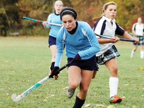 Parkside's Celia Lees goes on the attack as the Stampeders defeated Ingersoll 4-0 to claim the TVRA South East field hockey championship in mid-October. (R. MARK BUTTERWICK Times-Journal)