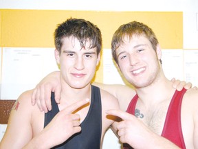 Kyle (left) and Jason Chalifoux, shown in this 2006 Sault Star photo, were tragically killed Friday after hitting a deer and then getting into a head-on collision with another vehicle. Both boys were accomplished high school wrestlers and were in Alberta working for Hallmark Tubes.