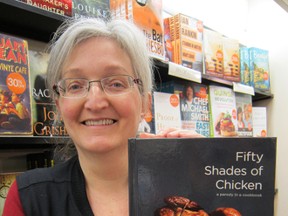 The popular Fifty Shades of Grey trilogy has spun off a number of Gangnam-style parodies. Here, Wilma Lopes, manager of the Cole’s bookstore in downtown Simcoe, displays a copy of the popular cookbook Fifty Shades of Chicken. (MONTE SONNENBERG Simcoe Reformer)