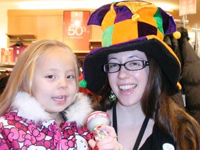 Five-year-old Jade Prentice was invited by Cleo's Felicity Brown to sing a Christmas song during Boxing Day sales at Cornwall Square, Wednesday.
Staff photo/Greg Peerenboom