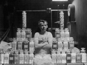 An employee was surrounded by sample jars of candy made by Paterson and Son Ltd.
Photo courtesy of Brant Museum and Archives