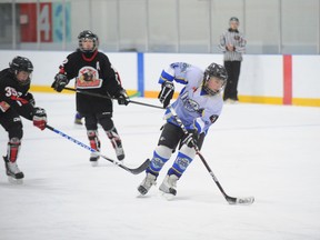 Beselaere Fuels peewee Travis Thorne scored four goals and added an assist in his team's 5-0 victory over Port Stanley Thursday. (JEFF DERTINGER Simcoe Reformer)