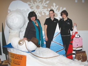 When you’re at the Cochrane Movie House you should take a moment and check out the display in the main lobby. Left, co-creator Marlise Rockwell, and Courtney Fedrau and Claire Weinert, of the Cochrane Movie House get up close and personel with this highly creative Winterfest snowman spin on Raiders of the Lost Ark. Winterfest goes Jan. 25-26.