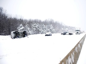 The scene of a multi-vehicle collision on the 401 westbound, just east of Brockville on Saturday, December 29.